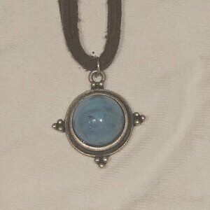 AQUA STONE AND SILVER TONE  DROP NECKLACE